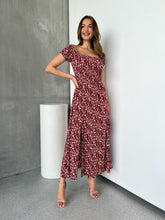 Load image into Gallery viewer, Gigi Off Shoulder Red Ditsy Print Shirred Maxi Dress