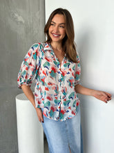 Load image into Gallery viewer, Inaya Chiffon White/Red/Blue Button Up Print Blouse