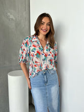 Load image into Gallery viewer, Inaya Chiffon White/Red/Blue Button Up Print Blouse