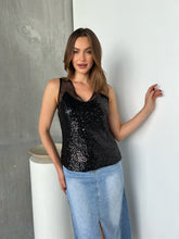 Load image into Gallery viewer, Talulla Black Sequin Singlet Top