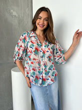 Load image into Gallery viewer, Inaya Chiffon White/Red/Blue Button Up Print Blouse
