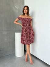 Load image into Gallery viewer, Soleil Shirred Red Floral Off Shoulder Midi Dress