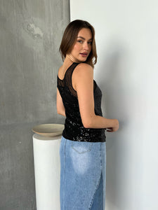 Talulla Black Sequin Singlet Top