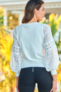 Arabella Lace Sleeve White Jumper