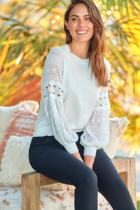 Arabella Lace Sleeve White Jumper