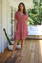 Load image into Gallery viewer, Dohar Cap Sleeve Red Button Front Dress