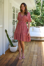 Load image into Gallery viewer, Dohar Cap Sleeve Red Button Front Dress