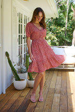 Load image into Gallery viewer, Dohar Cap Sleeve Red Button Front Dress