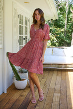 Load image into Gallery viewer, Dohar Cap Sleeve Red Button Front Dress