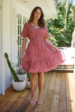 Load image into Gallery viewer, Dohar Cap Sleeve Red Button Front Dress