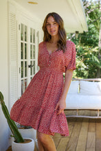 Load image into Gallery viewer, Dohar Cap Sleeve Red Button Front Dress