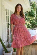 Load image into Gallery viewer, Dohar Cap Sleeve Red Button Front Dress