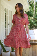 Load image into Gallery viewer, Dohar Cap Sleeve Red Button Front Dress