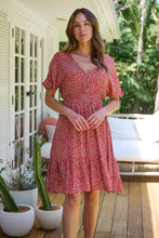Load image into Gallery viewer, Dohar Cap Sleeve Red Button Front Dress