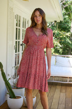 Load image into Gallery viewer, Dohar Cap Sleeve Red Button Front Dress