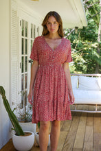 Load image into Gallery viewer, Dohar Cap Sleeve Red Button Front Dress