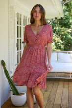 Load image into Gallery viewer, Dohar Cap Sleeve Red Button Front Dress