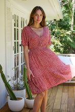 Load image into Gallery viewer, Dohar Cap Sleeve Red Button Front Dress