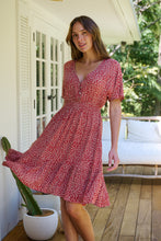 Load image into Gallery viewer, Dohar Cap Sleeve Red Button Front Dress