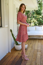 Load image into Gallery viewer, Dohar Cap Sleeve Red Button Front Dress