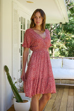 Load image into Gallery viewer, Dohar Cap Sleeve Red Button Front Dress