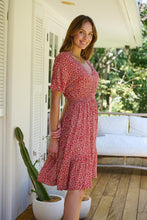 Load image into Gallery viewer, Dohar Cap Sleeve Red Button Front Dress