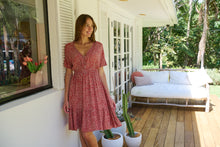 Load image into Gallery viewer, Dohar Cap Sleeve Red Button Front Dress