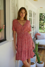 Load image into Gallery viewer, Dohar Cap Sleeve Red Button Front Dress