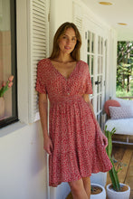 Load image into Gallery viewer, Dohar Cap Sleeve Red Button Front Dress