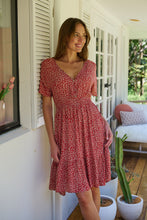 Load image into Gallery viewer, Dohar Cap Sleeve Red Button Front Dress