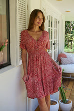 Load image into Gallery viewer, Dohar Cap Sleeve Red Button Front Dress