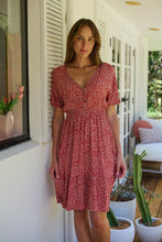 Load image into Gallery viewer, Dohar Cap Sleeve Red Button Front Dress