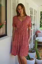 Load image into Gallery viewer, Dohar Cap Sleeve Red Button Front Dress