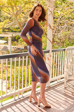 Load image into Gallery viewer, Maya Long Sleeve Blue Brown Rust Print Rouged Dress