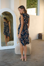 Load image into Gallery viewer, Alma Navy/Brown/Red Floral Print Zip Front Dress