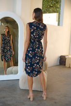 Load image into Gallery viewer, Alma Navy/Brown/Red Floral Print Zip Front Dress