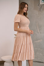 Load image into Gallery viewer, Caroline Peach Speckled Print Shirred Tiered Dress