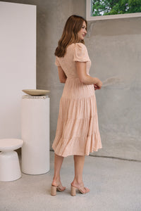 Caroline Peach Speckled Print Shirred Tiered Dress