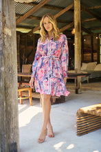 Load image into Gallery viewer, Nala Collared Pink/Purple Floral Print Belted Dress