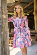 Load image into Gallery viewer, Nala Collared Pink/Purple Floral Print Belted Dress