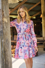 Load image into Gallery viewer, Nala Collared Pink/Purple Floral Print Belted Dress