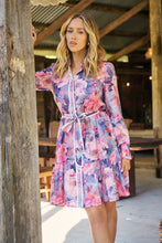 Load image into Gallery viewer, Nala Collared Pink/Purple Floral Print Belted Dress