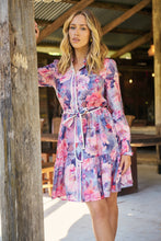 Load image into Gallery viewer, Nala Collared Pink/Purple Floral Print Belted Dress