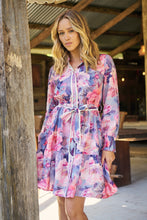 Load image into Gallery viewer, Nala Collared Pink/Purple Floral Print Belted Dress