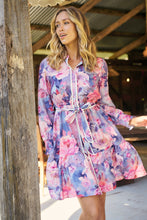 Load image into Gallery viewer, Nala Collared Pink/Purple Floral Print Belted Dress