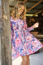 Load image into Gallery viewer, Nala Collared Pink/Purple Floral Print Belted Dress