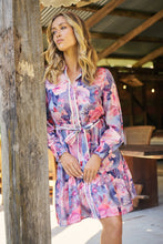 Load image into Gallery viewer, Nala Collared Pink/Purple Floral Print Belted Dress