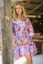 Load image into Gallery viewer, Nala Collared Pink/Purple Floral Print Belted Dress