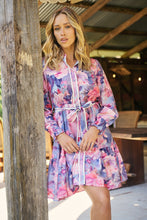 Load image into Gallery viewer, Nala Collared Pink/Purple Floral Print Belted Dress