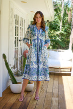 Load image into Gallery viewer, Gardenia Blue/White/Green Paisley Print Long Sleeve Dress